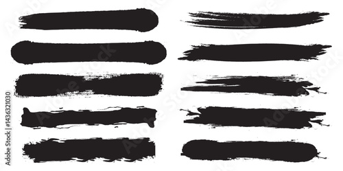  Splashes Brush line set. Vector abstract grungy straight lines circles Textured paint strokes Vintage clean accurate round brush strokes patt