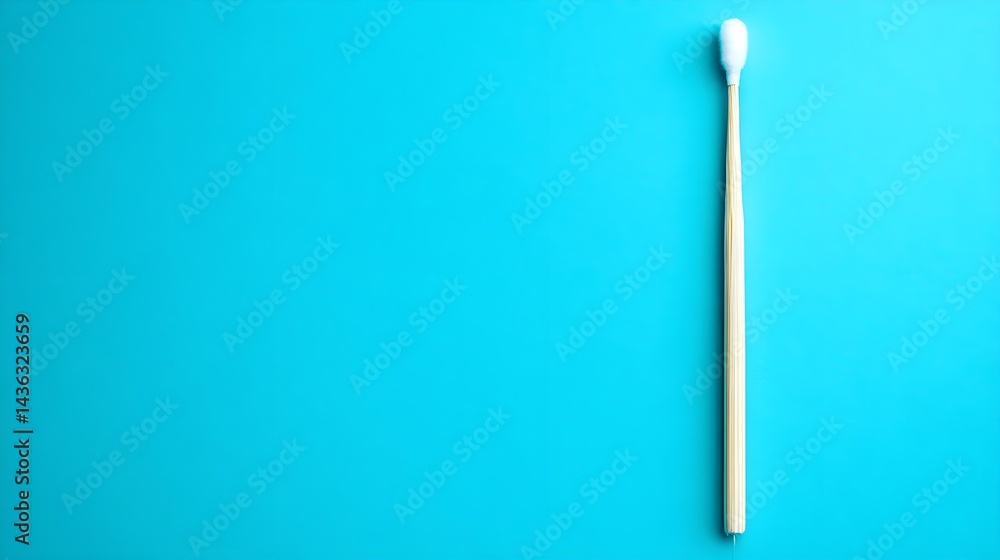 Single Cotton Swab on Solid Teal Background for Clean or Medical Use Single Cotton Swab on Solid Teal Background for Clean or Medical Use