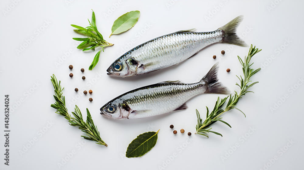Two raw fresh grey mullet fishes lies on light wooden table with Two raw fresh grey mullet fishes lies on light wooden table with