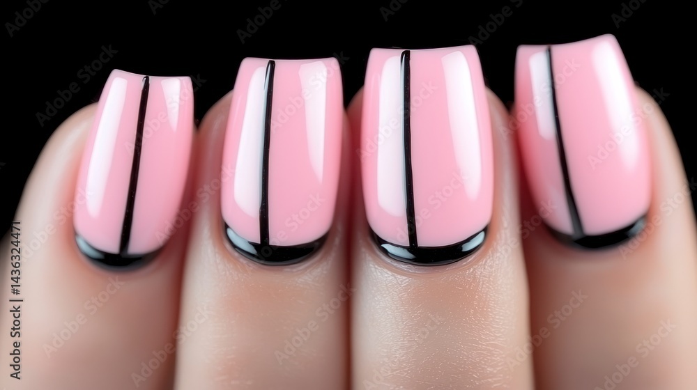 Obraz premium Pink nails with black stripes & detail