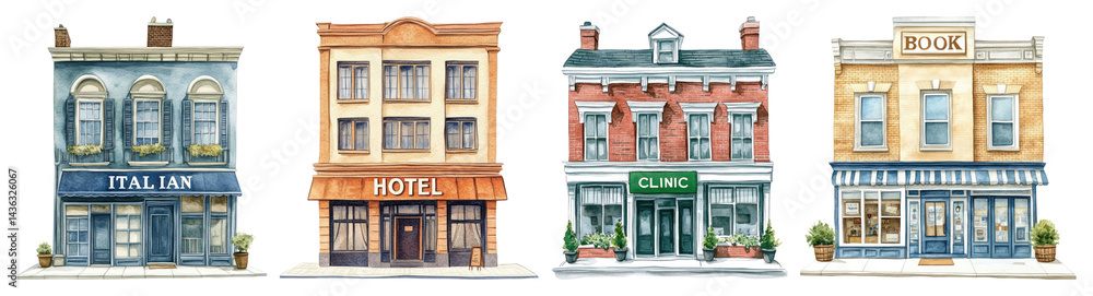 Fototapeta premium PNG Charming vintage storefront illustrations, element set on transparent background