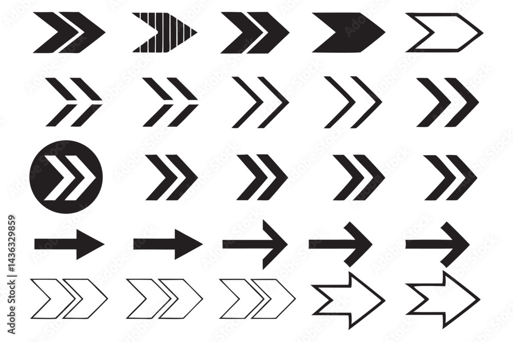 Set of Arrow icon, vector, silhouette. Arrow vector collection flat style isolated on white background Set of Arrow icon, vector, silhouette. Arrow vector collection flat style isolated on white background
