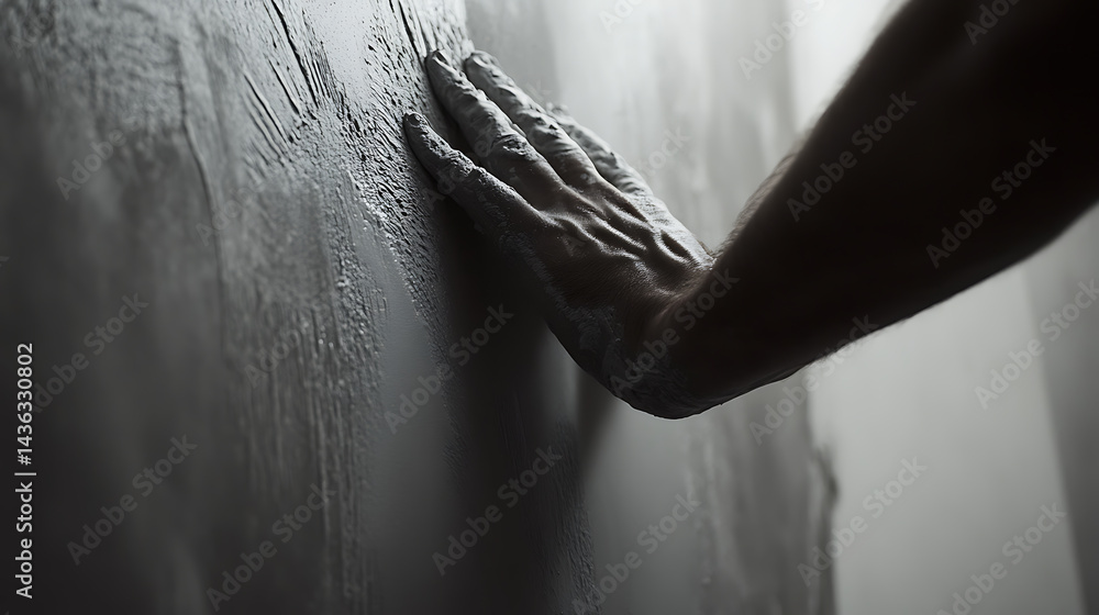 Obraz premium Hand Pressing Against a Textured Wall