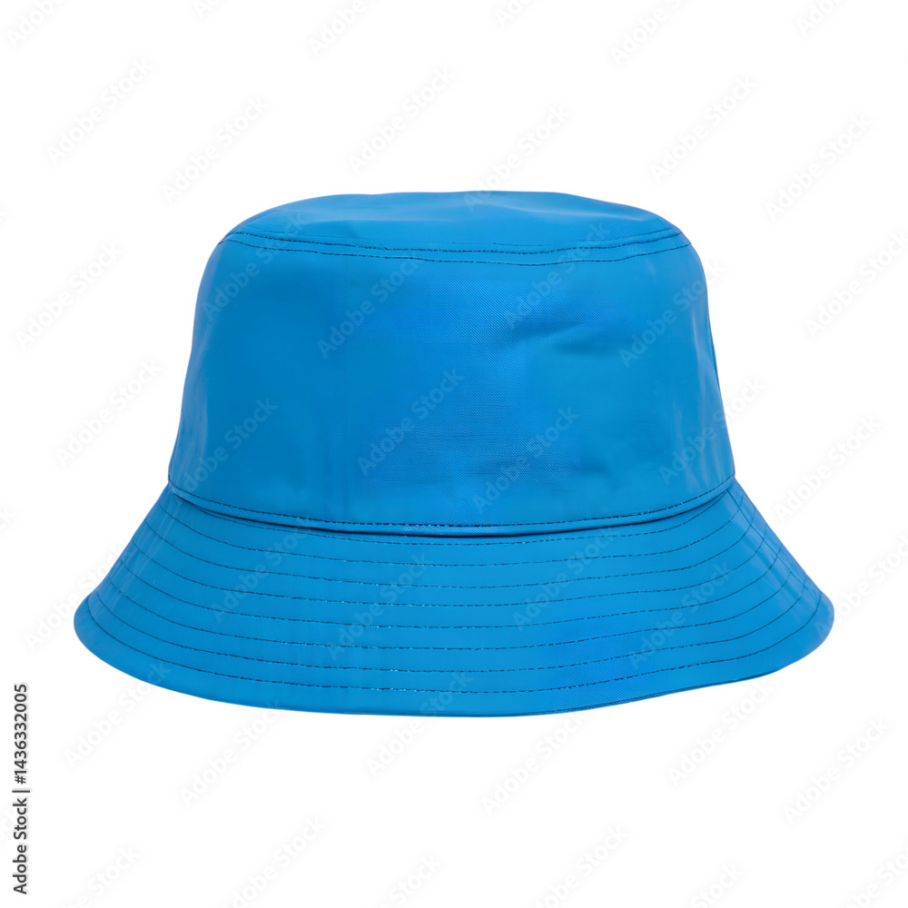 Fototapeta premium Bright blue bucket hat casting a soft shadow on a gray background transparent background