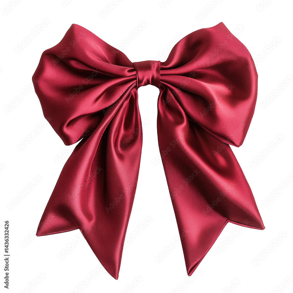 Ribbon Bow In Satin Red With Precise Folds isolated on a transparent background Ribbon Bow In Satin Red With Precise Folds isolated on a transparent background
