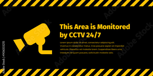 Editable security warning poster This Area is Monitored by CCTV 24/7 surveillance camera sign vector design