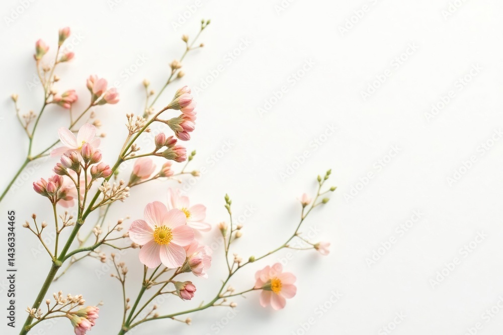 Obraz premium Delicate, small-scale floral sprigs on white background, romantic, illustration, vine