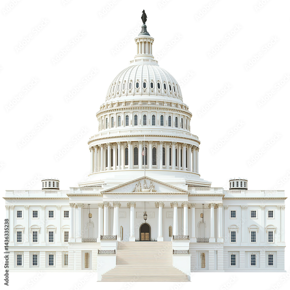 Fototapeta premium Iconic architecture, government edifice, domed building,isolated on black