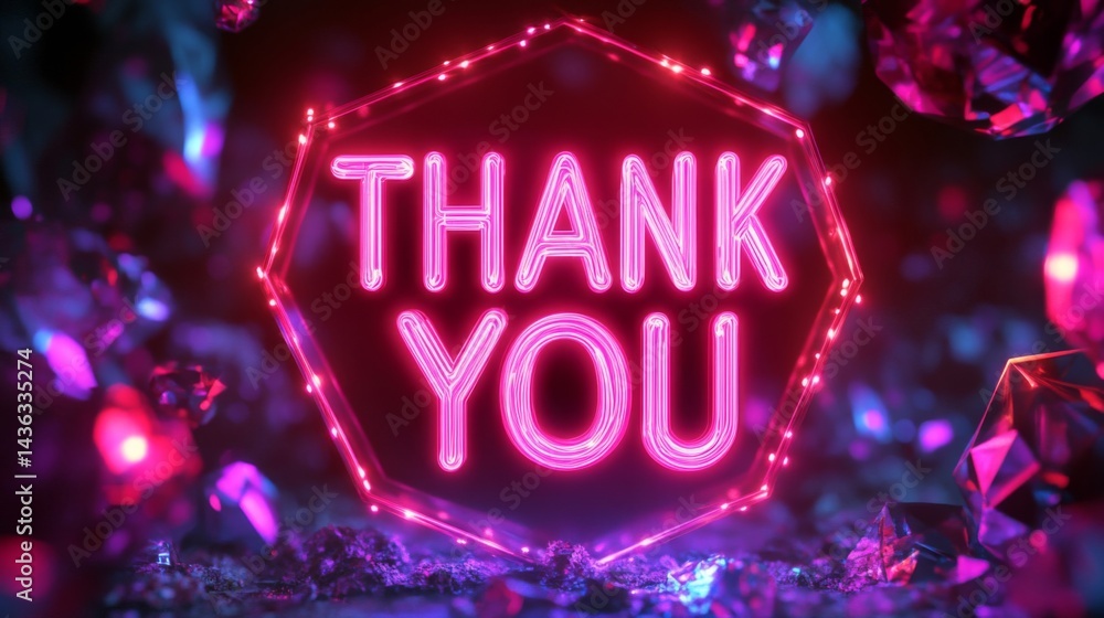 Glowing Pink Neon Thank You Sign with Crystals Glowing Pink Neon Thank You Sign with Crystals