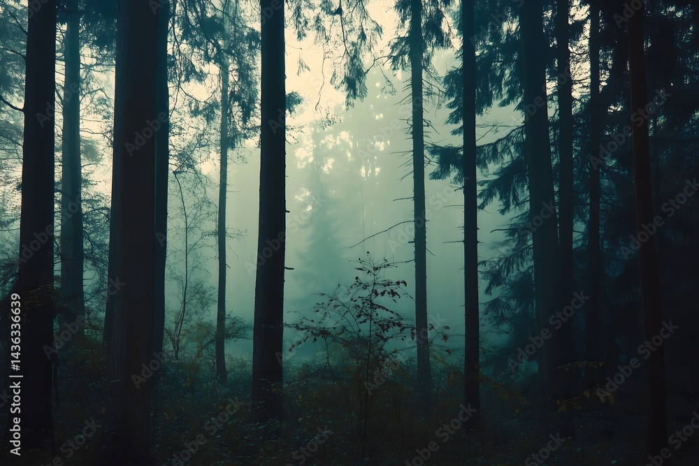 Naklejka premium forest full of thick fog