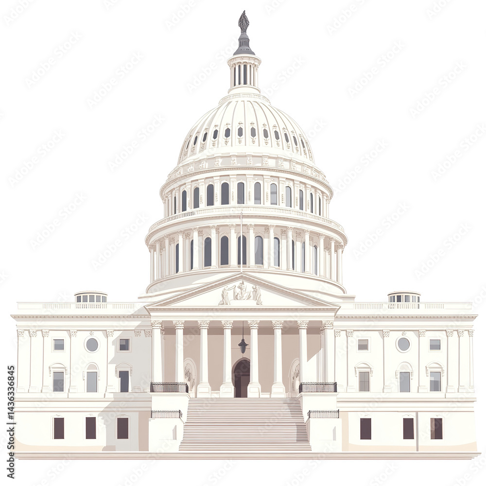 Fototapeta premium White architectural marvel: a detailed rendering of a capitol building design