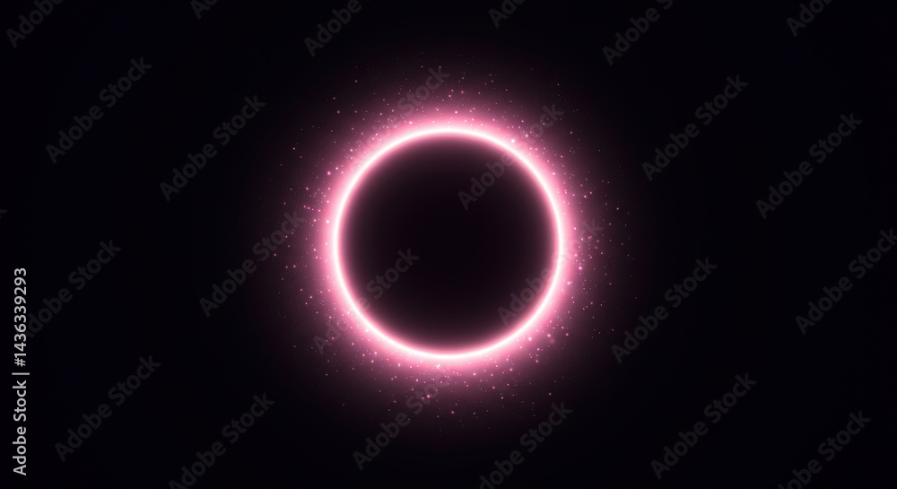 A cosmic ring of light emits sparkling rose dust in the vast infinite void of space A cosmic ring of light emits sparkling rose dust in the vast infinite void of space