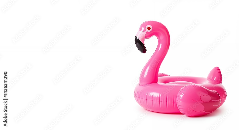 Fototapeta premium Pink Inflatable Flamingo on White Background