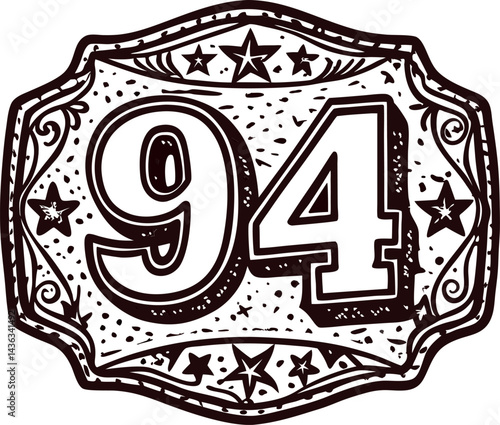 Vintage number 94 emblem with stars on ornate frame design
