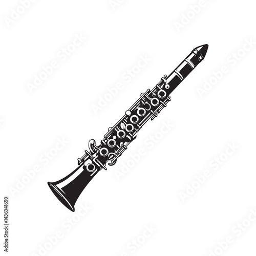 Melodic Currents: A Stylish Collection of Clarinet Vector Silhouettes Highlighting the Elegant Form, Smooth Tones, and Timeless Beauty of This Classic Woodwind Instrument.