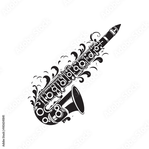 Melodic Currents: A Stylish Collection of Clarinet Vector Silhouettes Highlighting the Elegant Form, Smooth Tones, and Timeless Beauty of This Classic Woodwind Instrument.