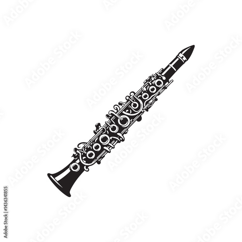 Melodic Currents: A Stylish Collection of Clarinet Vector Silhouettes Highlighting the Elegant Form, Smooth Tones, and Timeless Beauty of This Classic Woodwind Instrument.