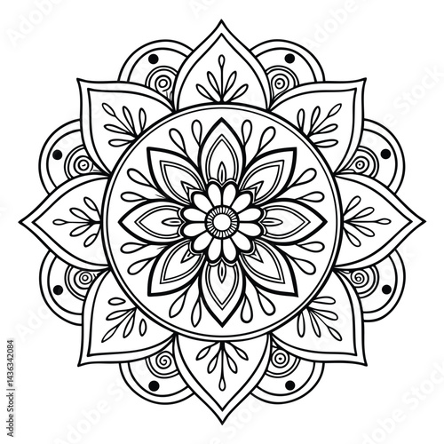 Circular pattern in the form of a mandala. Henna tattoo mandala. Mehndi style. Decorative pattern in oriental style. Coloring book page.