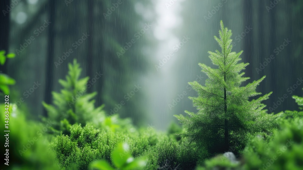 Lush forest floor with young tree Lush forest floor with young tree