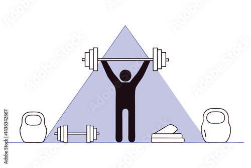 Minimalist Stick Figure Weightlifter with Barbell – Fitness Vector Illustration