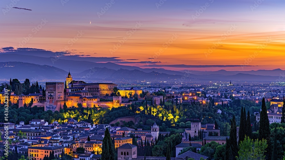 Naklejka premium Alhambra Palace: A Majestic Marvel of Islamic Architecture and Historical Splendor