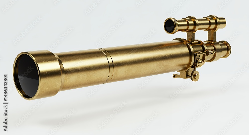 Naklejka premium Golden Telescope Detailed View Isolated