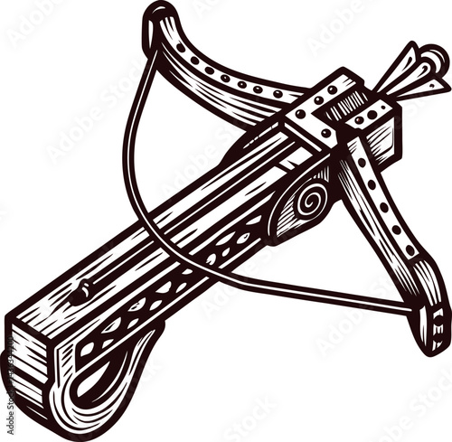 Vintage crossbow sketch with intricate details and classic design
