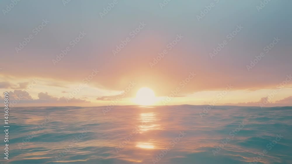 Sunset over calm ocean waters creates serene atmosphere at twilight Sunset over calm ocean waters creates serene atmosphere at twilight
