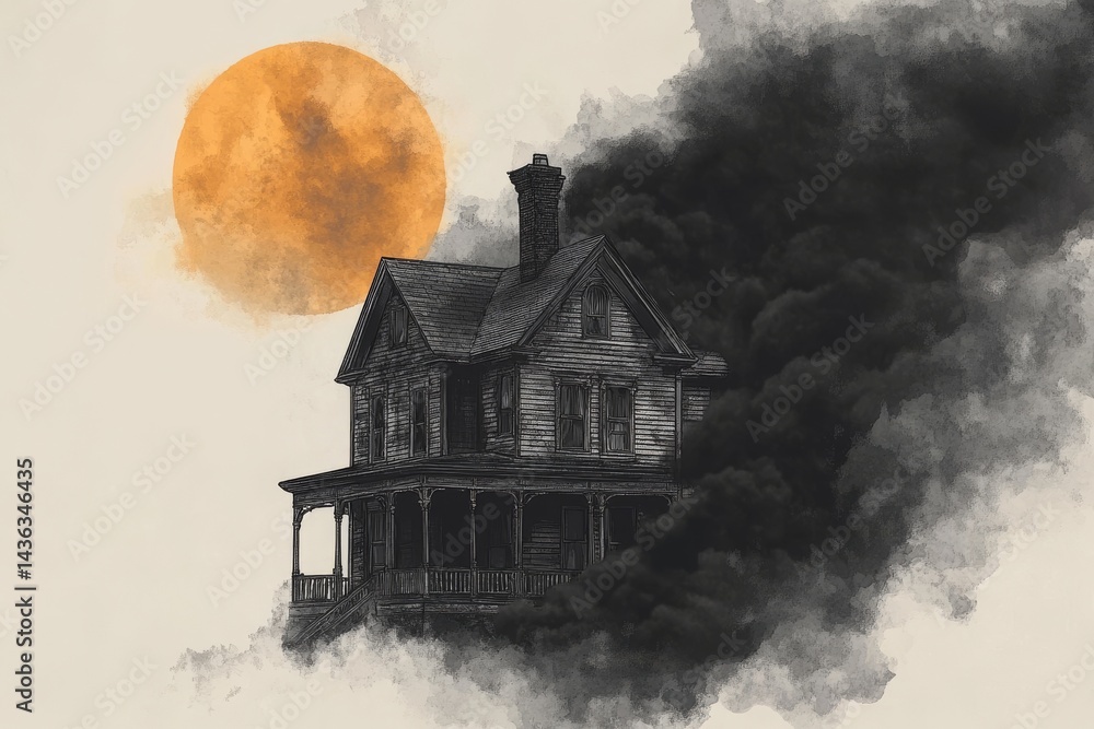 The image of a Halloween poster includes a scary pumpkin, a house, and a fantastic background, all made with modern The image of a Halloween poster includes a scary pumpkin, a house, and a fantastic background, all made with modern