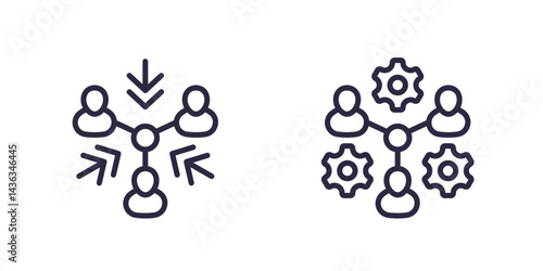 cooperation and combined effort line icon with people