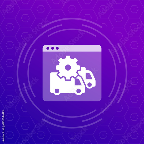 commercial fleet management software icon with truck, vector