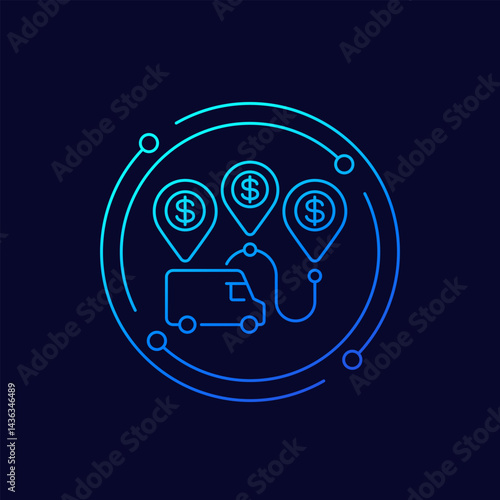 Wallpaper Mural delivery cost icon with van, shipping fee, linear design Torontodigital.ca