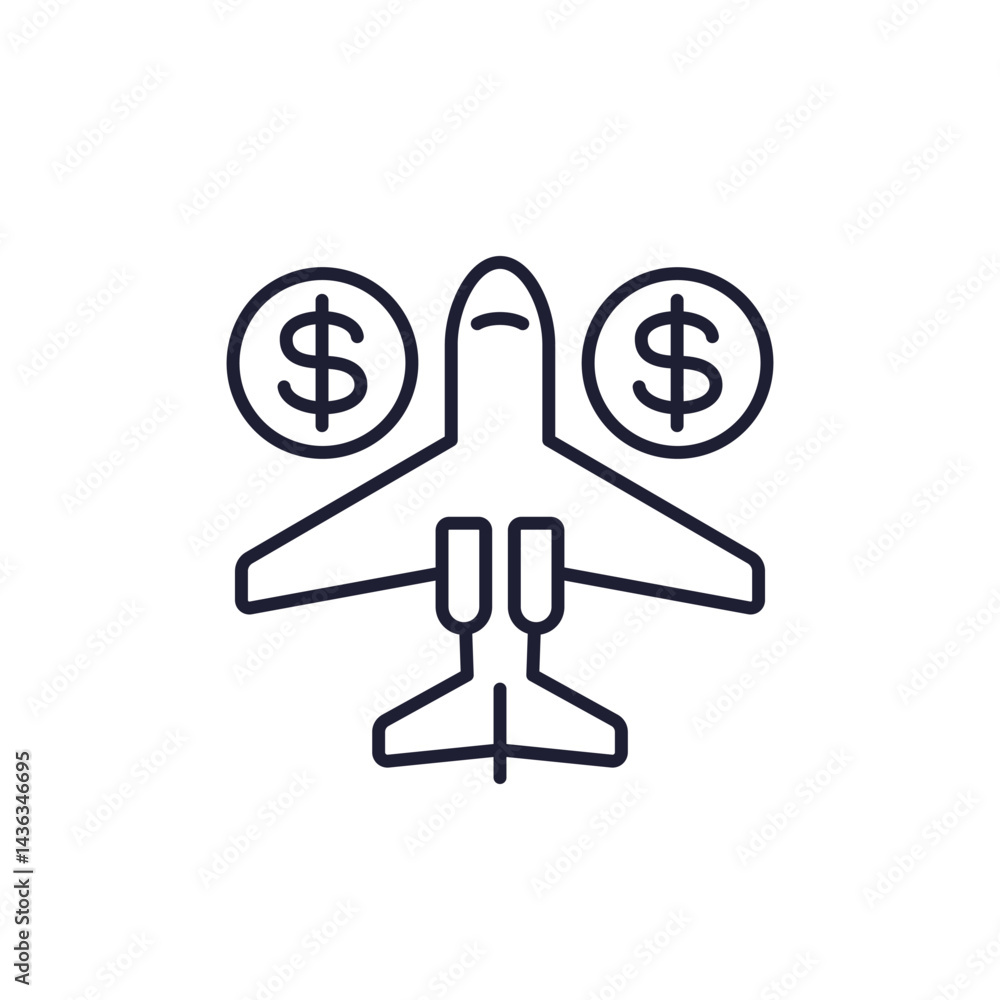 private jet costs line icon on white private jet costs line icon on white