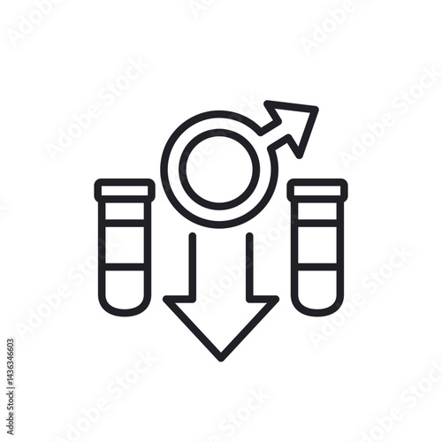 Low testosterone line icon with lab samples on white
