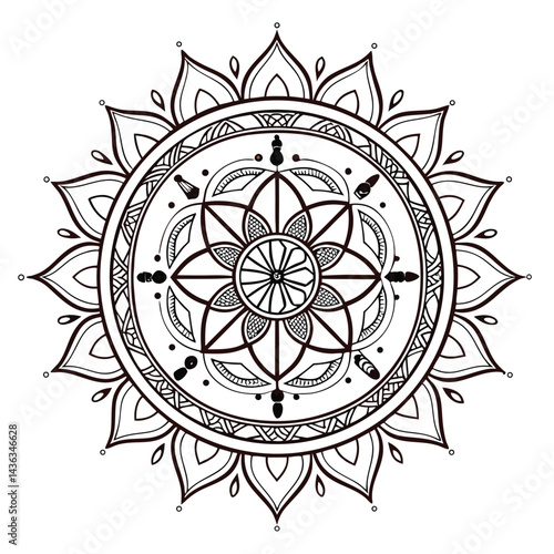 Circular pattern in the form of a mandala. Henna tattoo mandala. Mehndi style. Decorative pattern in oriental style. Coloring book page.