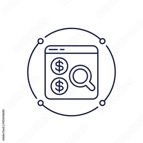 money, payment search icon in line design