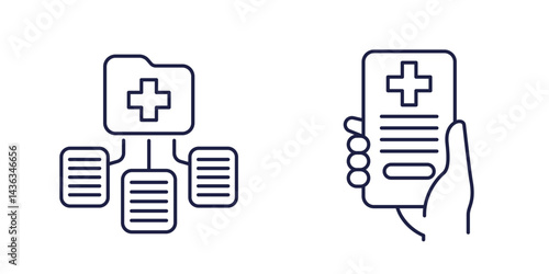 medical documents and patient files line icons