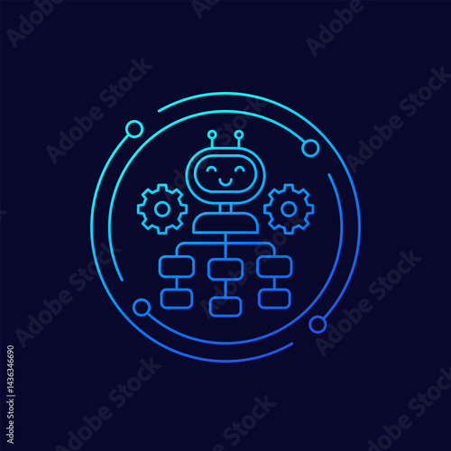 Process automation icon with robot, linear design