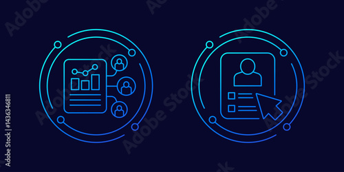 user metrics and data icons, linear design