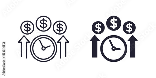 time to invest money icons, line and solid design