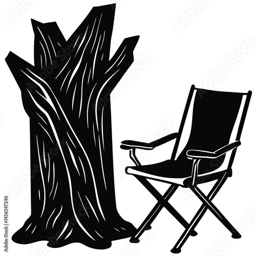 Camping Chair And Table Foldable gear and outdoor furniture Vector Silhouette illustration 