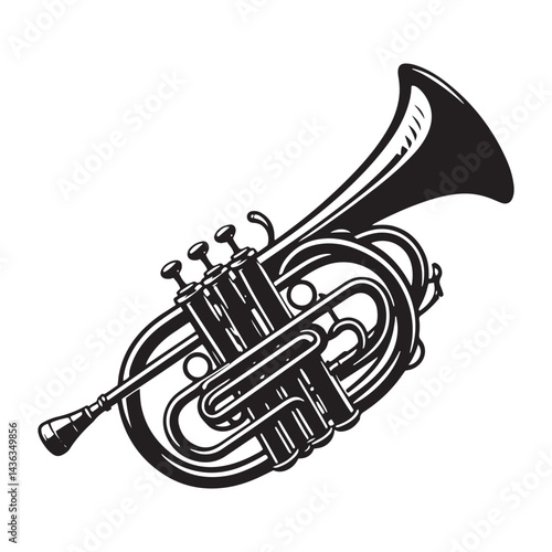 Brass Harmony: A Bold Collection of Cornet Vector Silhouettes Celebrating the Elegant Shape, Rich Sound, and Classic Charm of This Iconic Brass Wind Instrument.