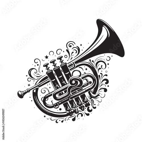 Brass Harmony: A Bold Collection of Cornet Vector Silhouettes Celebrating the Elegant Shape, Rich Sound, and Classic Charm of This Iconic Brass Wind Instrument.