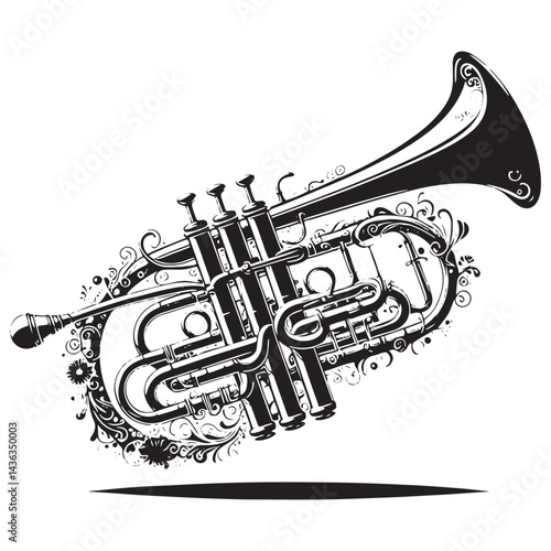 Brass Harmony: A Bold Collection of Cornet Vector Silhouettes Celebrating the Elegant Shape, Rich Sound, and Classic Charm of This Iconic Brass Wind Instrument.