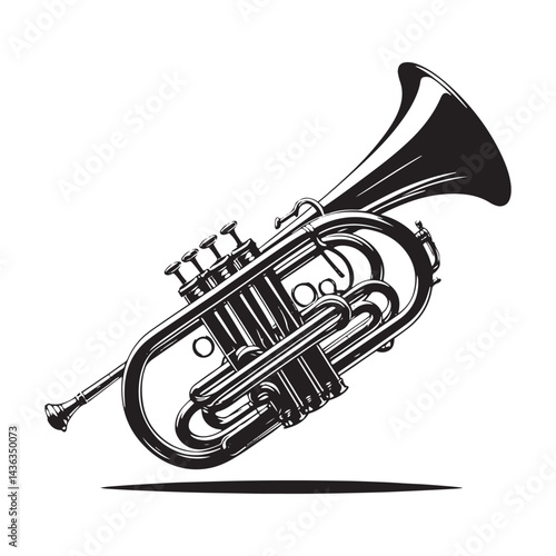 Brass Harmony: A Bold Collection of Cornet Vector Silhouettes Celebrating the Elegant Shape, Rich Sound, and Classic Charm of This Iconic Brass Wind Instrument.