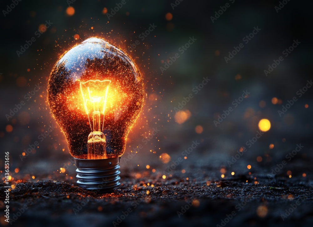 A digitally enhanced, glowing lightbulb serves as a symbol of technological progress and innovation, emitting streams of data and energy