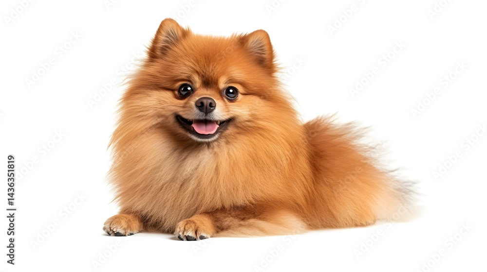 Adorable Dog Lying Down on White Background with Playful Expression Adorable Dog Lying Down on White Background with Playful Expression