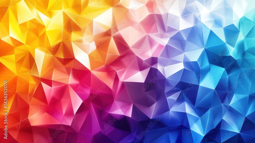Naklejka premium Polygonal Spectrum: Dynamic array of vibrant geometric shapes in digital space