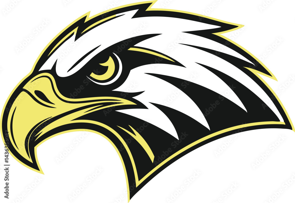 Fototapeta premium Eagle face vector art with sharp beak and fierce eyes in black and yellow minimalist mascot design