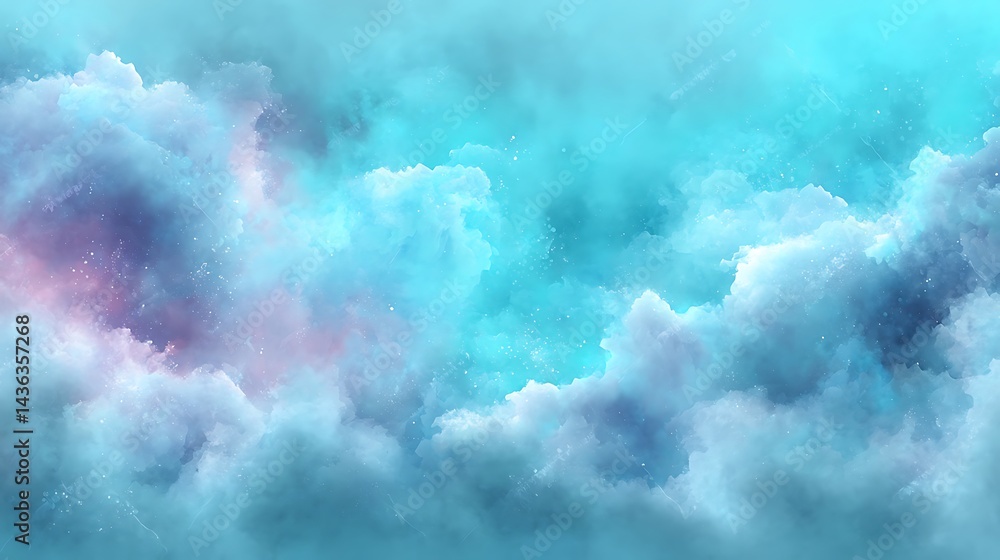 Fototapeta premium Abstract watercolor painting of a dreamy, pastel-colored sky with soft clouds and subtle stars.